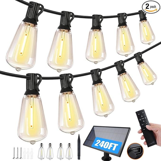 Bdrofn 2 Pack 120FT Solar String Lights Outdoor, Solar Patio Lights Waterproof by Bdrofn
