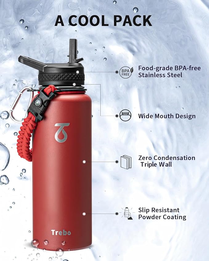 Trebo Water Bottle 40oz with Paracord Handle, Half Gallon Large Vacuum Triple - Image 6