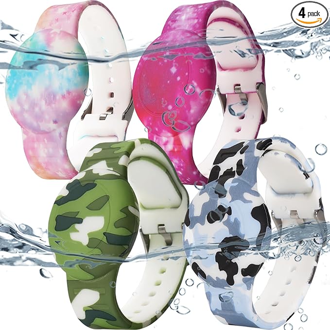 4 Pack Waterproof Bracelet for AirTag Kids, Hidden Printed Wristband for Apple by KAHADI