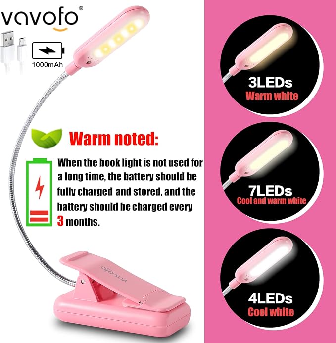 VAVOFO Rechargeable Book Light for Reading in Bed Kids, 7 LED Reading Light - Image 3