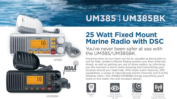 Uniden UM385 25 Watt Fixed Mount Marine Vhf Radio, Waterproof IPX4 - Image 4