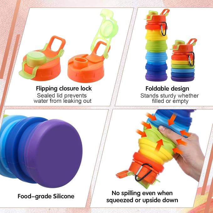 Sunnyray 14 Pack Collapsible Water Bottles Travel 17oz Silicone Portable - Image 3