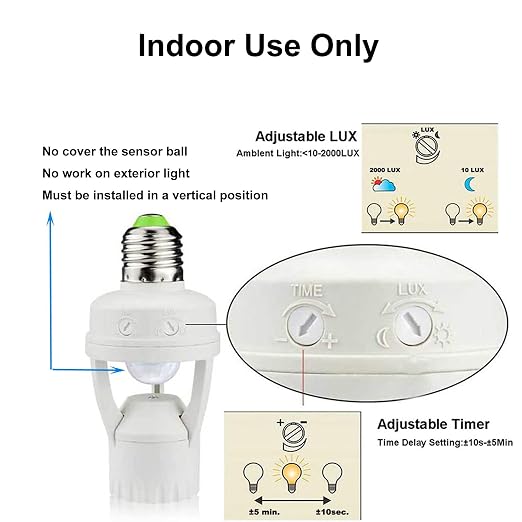 LPHUMEX 3pcs Motion Sensor Light Sockets, E26/E27 Screw in Motion Sensor Sockets - Image 4