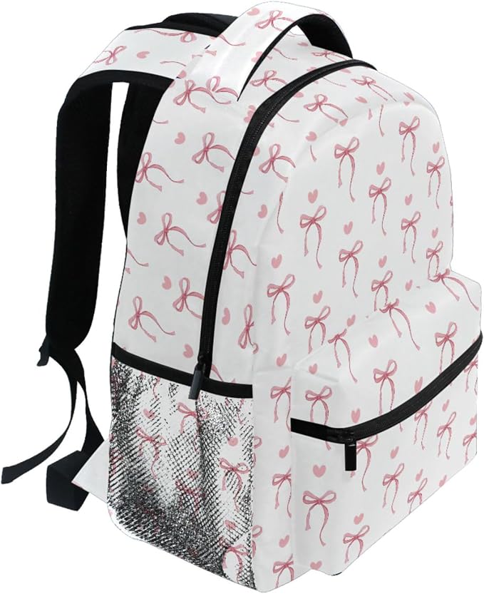 Wamika Pink Bow Girl Backpack Cute Heart Bowknot Ribbon School Backpack Kid - Image 5