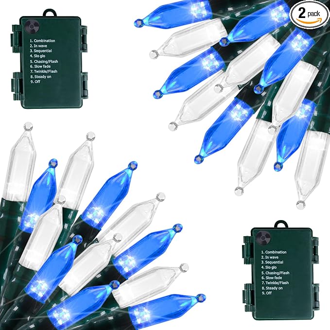Brightown Battery Operated Christmas Lights 2 Pack 18 Feet 50 LED Clear Mini by Brightown
