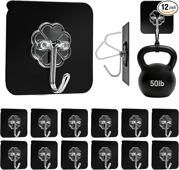 DDMY Black Heavy Duty Adhesive Hooks 2026 Upgraded 50lbs（Max） Sticky Wall Hooks by DDMY