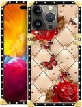 Compatible with iPhone 15 Pro Case, Shining Red Rose Butterfly Leather by Unknown