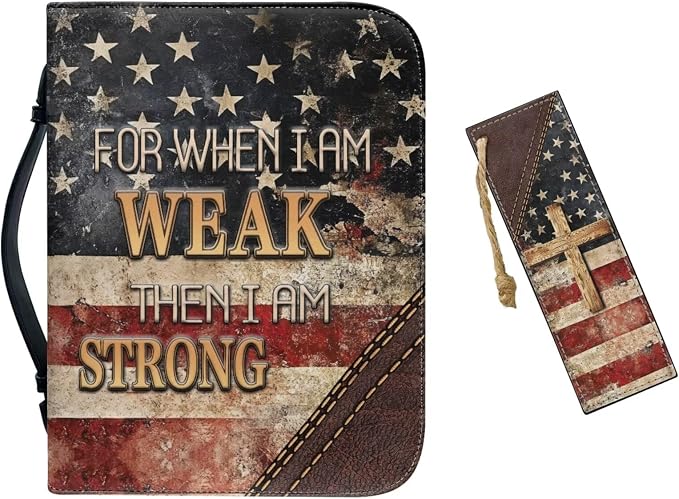 Small Bible Cover Case for Women Men Amercan Flag and Cross PU Leather Bible by Unknown