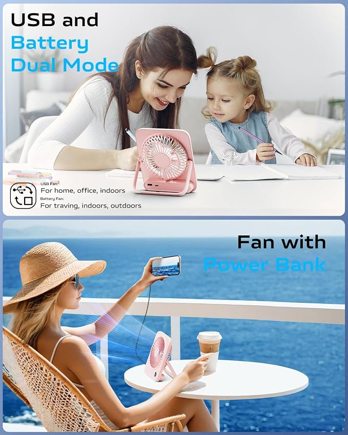 Otlonpe Portable Desk Fan 6.5 Inch, 4000mAh Rechargeable Battery Operated & USB - Image 2