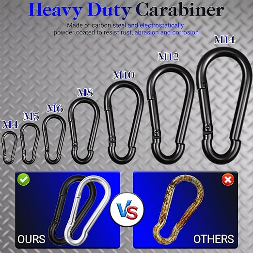 100 Pack 2.36" Spring Snap Hook Carabiners, M6 Galvanized Steel Black Small - Image 4