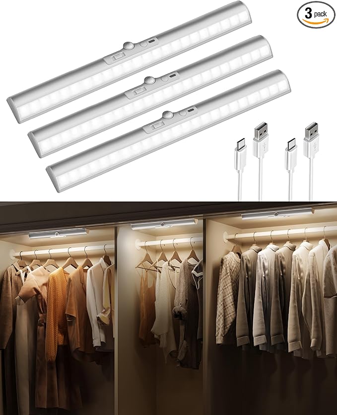 EZVALO 15-inch Motion Sensor Closet Lights, 3 Pack Rechargeable Cabinet Lights by EZVALO