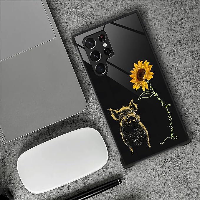 for Samsung Galaxy S22 Ultra Case, Pig Sunflower Yellow Sunshine Pattern - Image 5