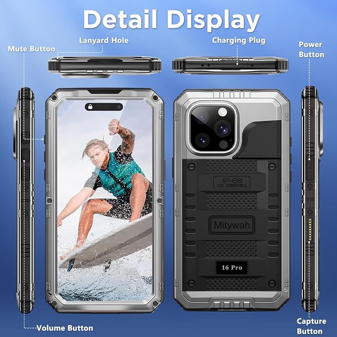 Mitywah Waterproof Case for iPhone 16 Pro, Shockproof Heavy Duty Case - Image 8