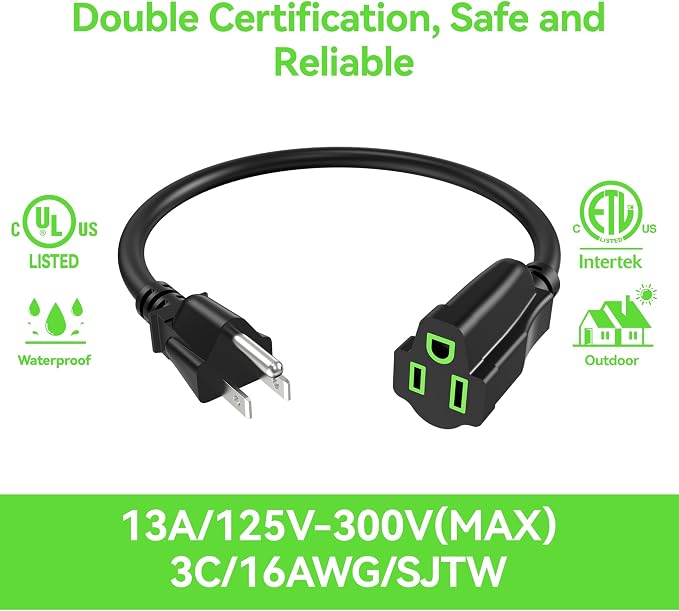 Power Extension Cord 0.5FT/6Inch, Short 3 Prong Electric Extension Cable Outlet - Image 2