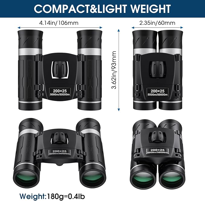 200x25 Compact Binoculars for Adults and Kids, High Powered Mini Pocket - Image 2
