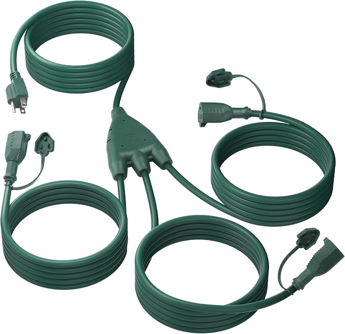 BN-LINK Outdoor Extension Cord 1 to 3 Splitter, Max 13 ft Extension, 16/3 SJTW by BN-LINK