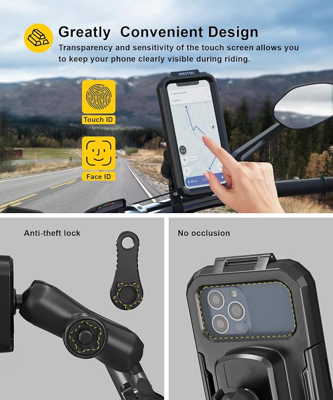 iMESTOU Anti-Theft Waterproof Motorcycle Phone Holder Bike Phone Mount 1" Ball - Image 3