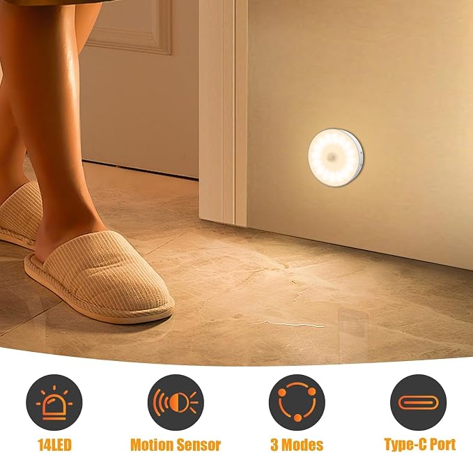 3 Pack Motion Sensor Light Indoor, Upgraded 14 LEDs Night Light USB Rechargeable - Image 2