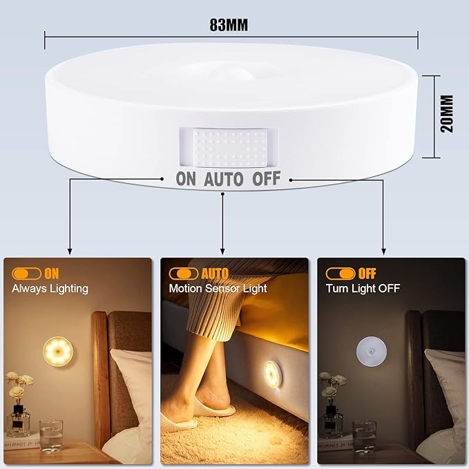 3 Pack Motion Sensor Light, 8 LEDs Rechargeable Night Light, - Image 2