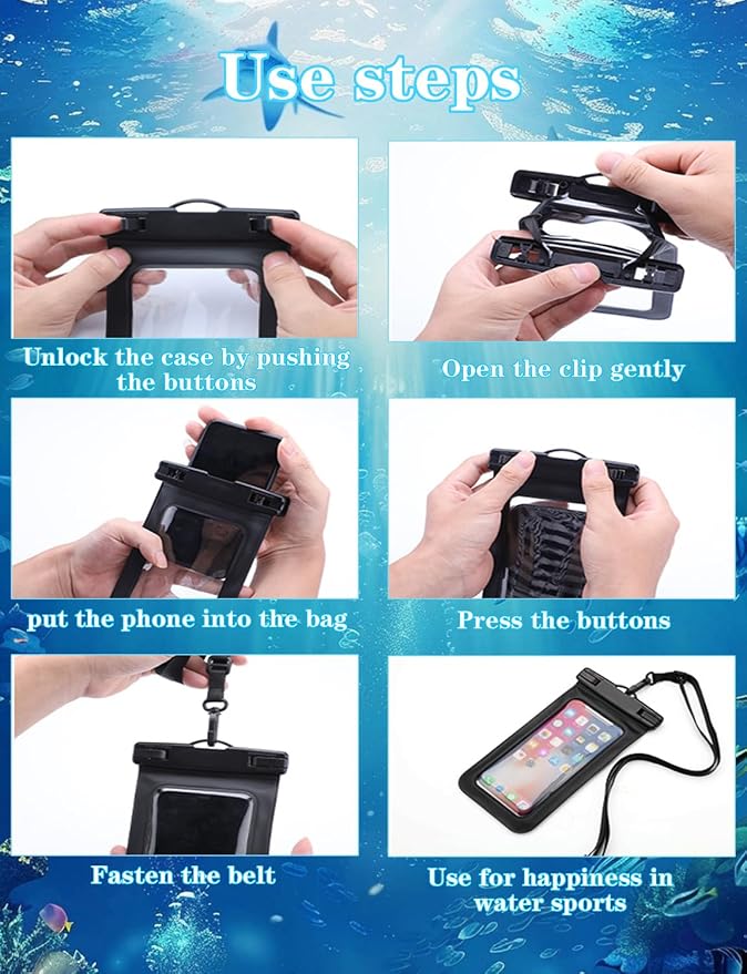 2 Pack Black White Universal Waterproof Phone Pouch, Large Phone Waterproof - Image 7