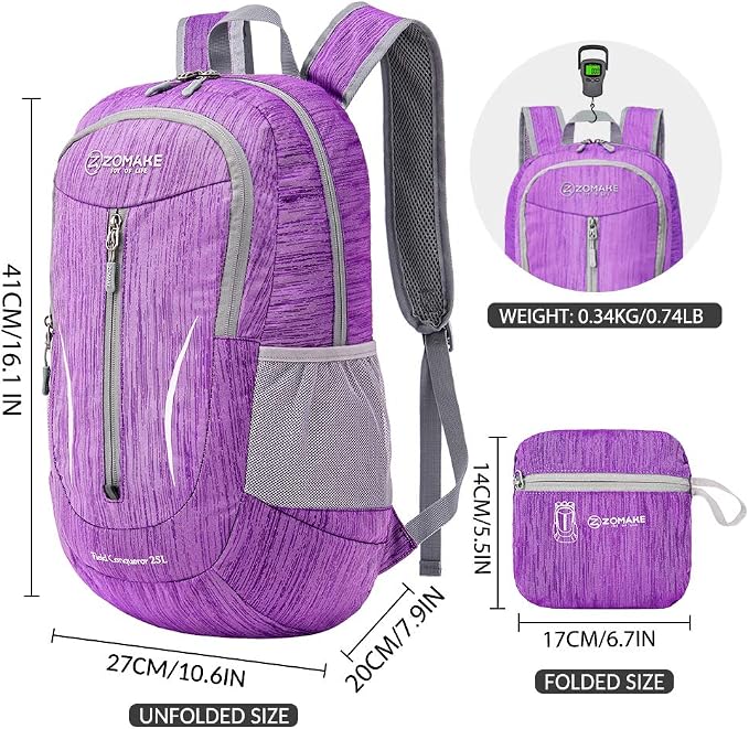 ZOMAKE 25L Ultra Lightweight Packable Backpack, Foldable Hiking Backpacks Water - Image 2