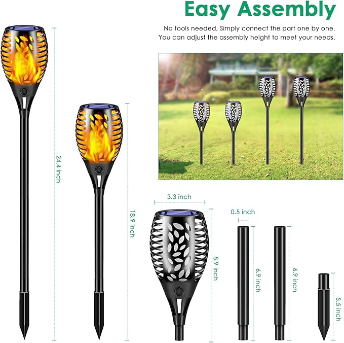 TomCare 8 Pack Outdoor Solar Lights Flickering Flames Torch Decorative Garden - Image 4