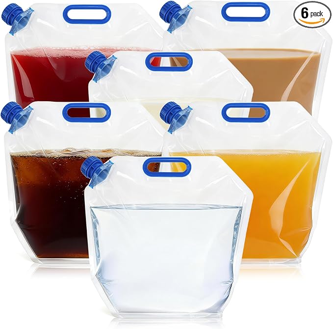 AVLA 6 Pack Collapsible Water Container Bag, 1.5 Gal Clear Plastic Foldable by AVLA
