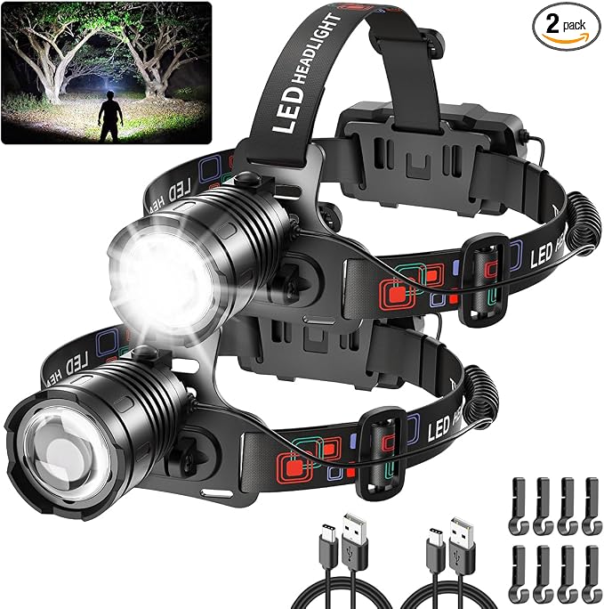 High Lumen Rechargeable Headlamp, Super Bright Head Lamp, 90°Angle Head Lights by LNRYY