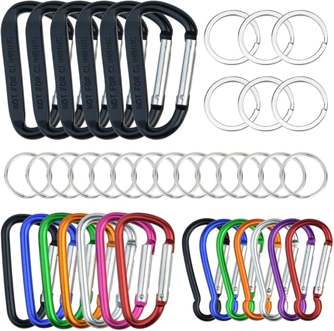 20 Pack Carabiners Clips with Keychain D Ring Caribeaner Clip Hook by Topbuti