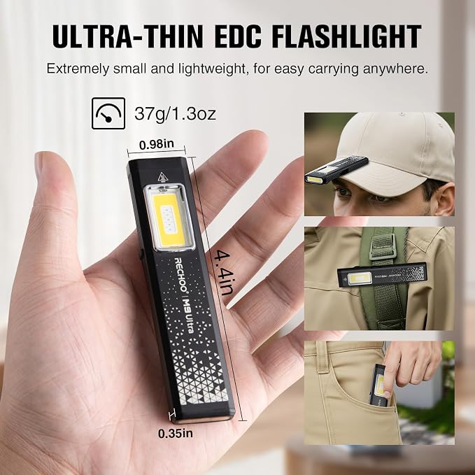 RECHOO Flat EDC Flashlight Rechargeable, 8-Mode Slim Pocket Flashlight - Image 2