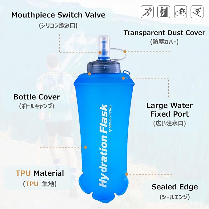 Azarxis TPU Soft Flask Collapsible Water Bottles BPA-Free 250ml 350ml 500ml - Image 3