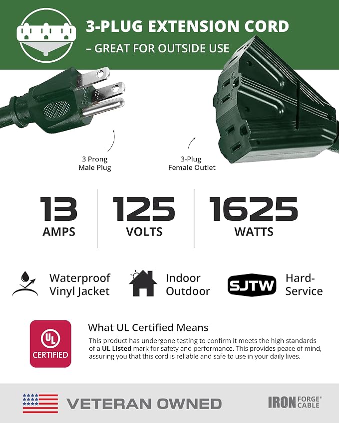 Iron Forge Cable 50ft Green Outdoor Extension Cord - Image 3