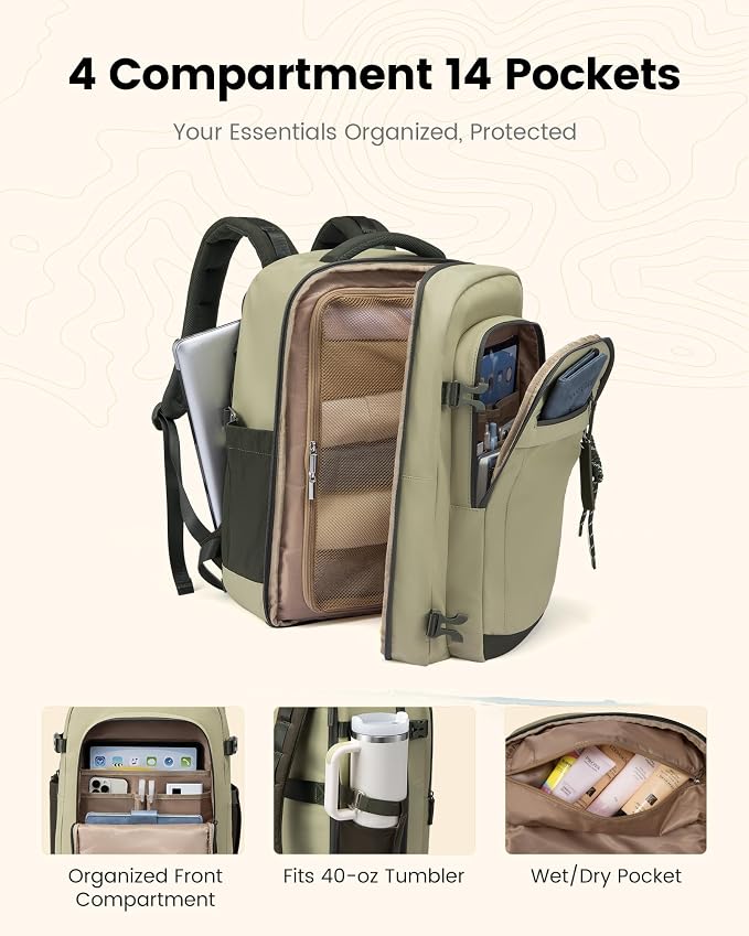 LOVEVOOK 40L Travel Backpack for Women & Men, Airline Approved Carry On Luggage - Image 2