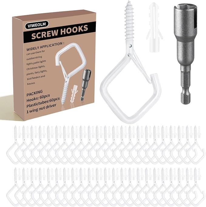 60 Pcs White Eye Hooks Screw Heavy Duty, Ceiling Hooks by Unknown