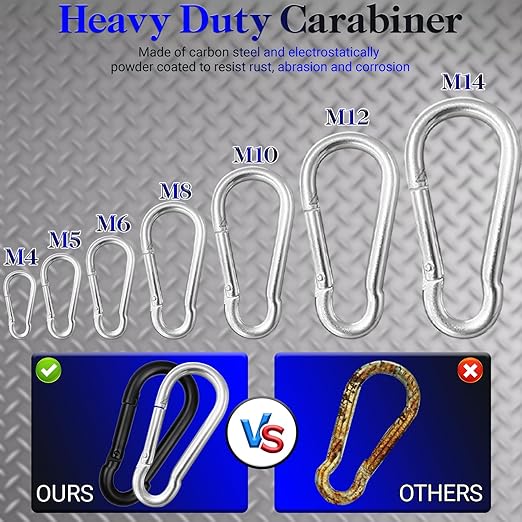 100 Pack 3" Heavy Duty Carabiner Clips, M8 Sliver Galvanized Steel Spring Snap - Image 4