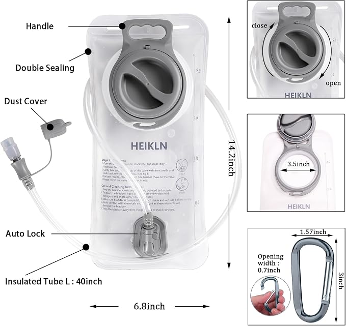 HEIKLN Hydration Bladder 1.5L-2L-2.5L-3L, Leak Proof Water Reservoir, BPA Free - Image 2
