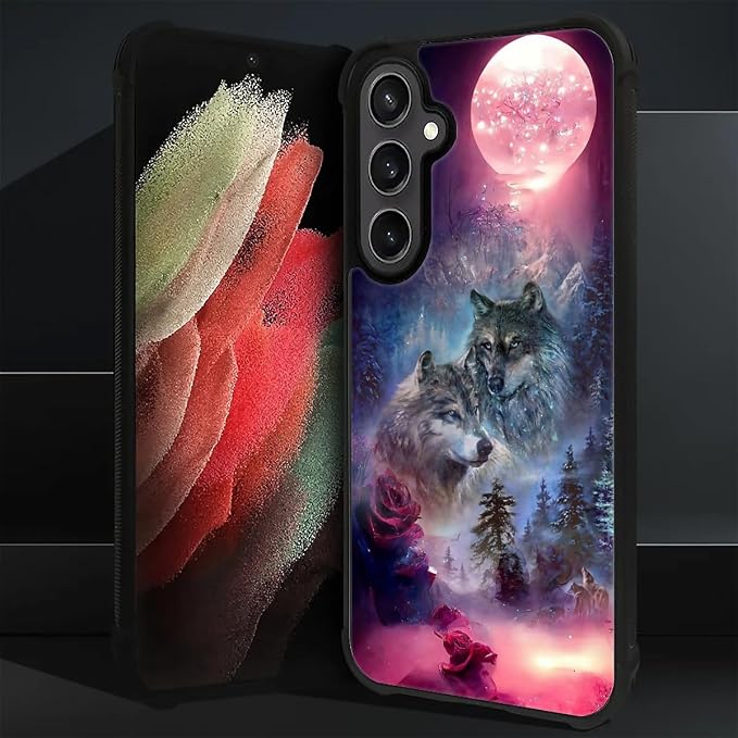 for Samsung Galaxy S23 FE Case, Star Two Wolfs Howling Pattern Graphic Design - Image 3