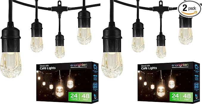 Enbrighten Classic Warm White String Lights, 48ft Black Cord, 24 Shatterproof by Enbrighten