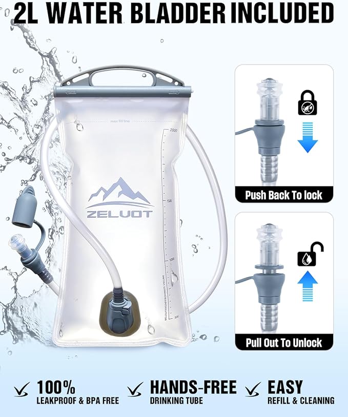 Zelvot Running Vest with 2L Water Bladder, Hydration Backpack, U.S. Original - Image 7