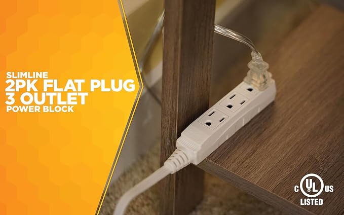 Woods SlimLine Angled Flat Plug Extension Cord; Space Saving Flat Design; 3 - Image 2