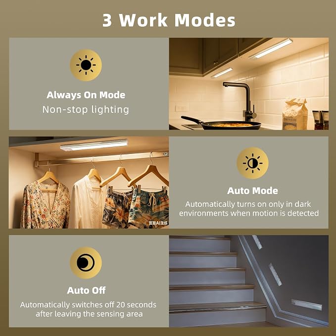10inch Under Cabinet Lighting, 4 Pack Rechargeable Motion Sensor Light Indoor - Image 3