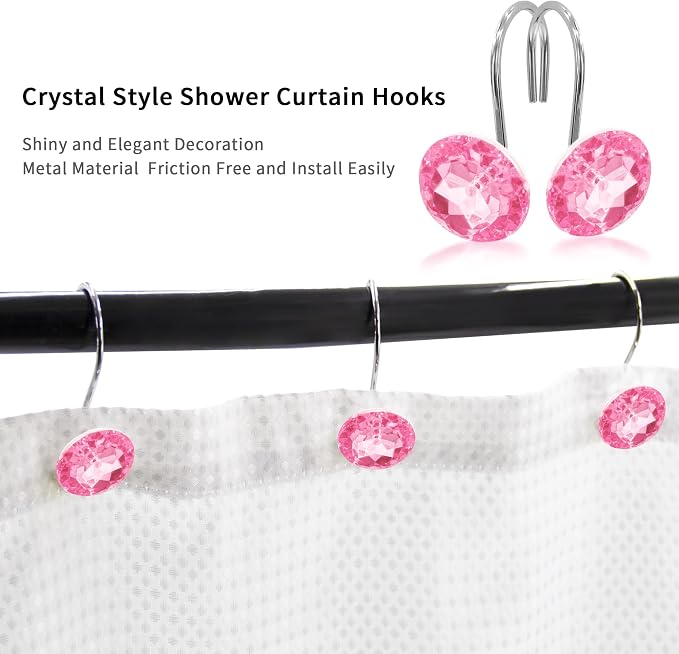 MitoVilla Pink Shower Curtain Hooks Rings, Metal Shower Hooks - Image 3