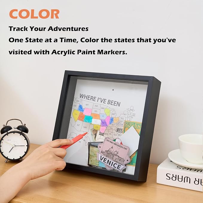 Where I've Been US Map Wooden Shadow Box Frame Wall Decoration, Travel - Image 4