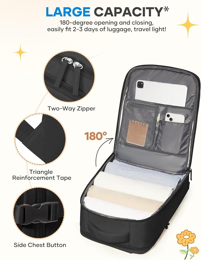 coofay Large Black Travel Backpack - Image 6