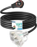 DEWENWILS 360° Rotating Flat Plug Extension Cord 15FT, 14/3 Gauge 3 Prong by DEWENWILS