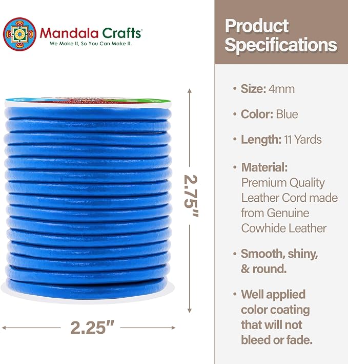 Mandala Crafts Round Genuine Blue Leather Cord - Image 4