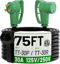 POWGRN NEMA TT-30P to NEMA TT-30R 75 FT 30 Amp RV Extension Cord Outdoor by POWGRN