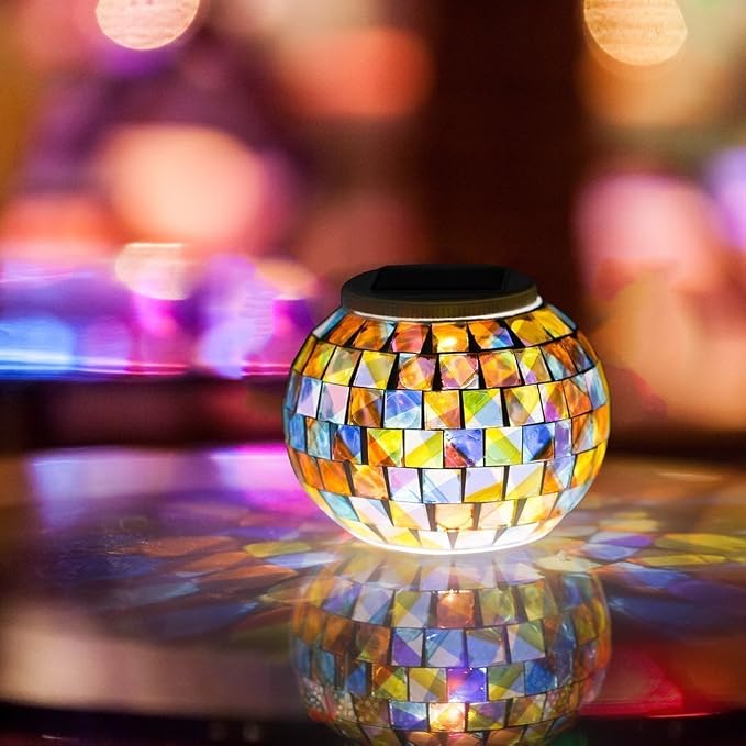 WSgift Color Changing Solar Powered Glass Mosaic Ball Led Garden Lights - Image 3