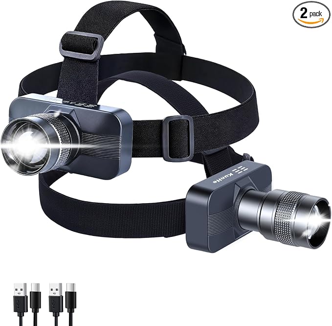 KunHe 2 Pack 333LM Aluminum Alloy Headlamp 1800mAh Rechargeable Headlamp by KunHe