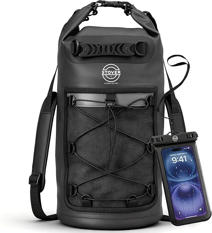 STOVER 5/10/25/30/40/55L Waterproof Dry Bag- Roll-Top Backpack w/Phone Case- by STOVER